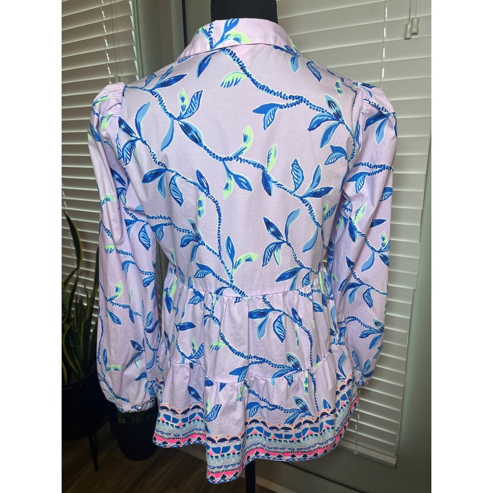 Lilly Pulitzer Kenna Top Small Purple Iris Floral Peplum Resort Preppy Blouse - Picture 3 of 11
